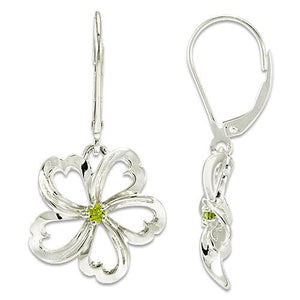 Plumeria Earrings with Peridot in Sterling Silver - 18mm