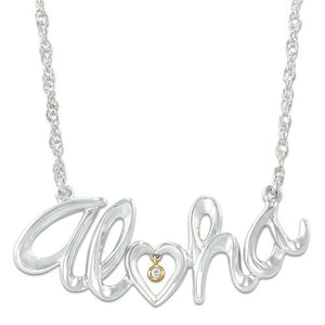 Aloha Necklace with Diamond in Sterling Silver & 14K Yellow Gold