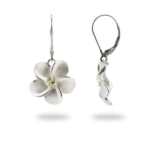 Plumeria Earrings with Peridot in Sterling Silver - 18mm