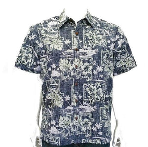 Men's Pastel Hibiscus Reverse Print Aloha Shirt (H73379)~ Charcoal