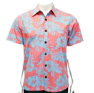 Men's Hibiscus Reverse Print CottonAloha Shirt (H73615) ~ Pink