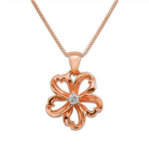 Maui Divers Jewelry Plumeria Necklace with Diamond in 14K Rose Gold - 14mm