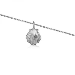 Rhodium Silver Clam Shell Anklet 9"