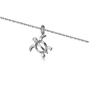 Rhodium Silver Honu Anklet 9"