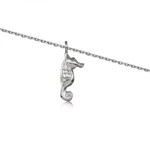 Rhodium Silver Seahorse Anklet 9"