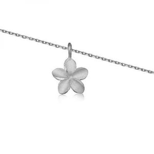 Rhodium Silver Plumeria Anklet 9"