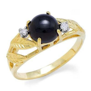 Maui Divers Jewelry Black Coral Ring with Diamonds in 14K Yellow Gold