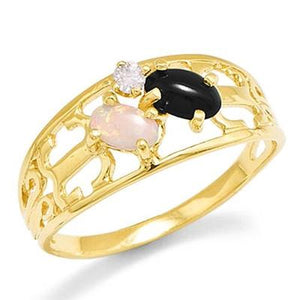 Maui Divers Jewelry Black Coral Ring with Opal in 14K Yellow Gold