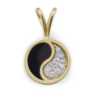 Maui Divers Jewelry Black Coral Yin Yang Pendant with Diamonds in 14K Yellow Gold - Large