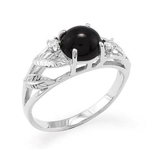 Maui Divers Jewelry Black Coral Ring with Diamonds in 14K White Gold