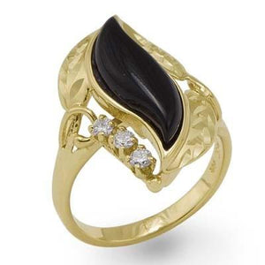 Maui Divers Jewelry Black Coral Paradise Ring with Diamonds in 14K Yellow Gold - Large