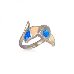 Sterling Silver Hawaiian Rainbow Opal Whale Tail Ring