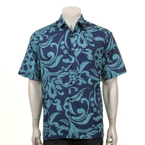 Pineapple Pareo Kala Kloth™ Men's Aloha Shirt (519-p3188)~ Navy