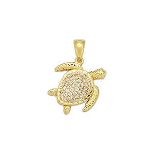 Maui Divers Jewelry Turtle Pendant with Diamonds-14K Yellow Gold~16mm