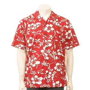 "The Hawaiian Original" Classic Hibiscus Pareo Open Collar Aloha Shirt ~ Red