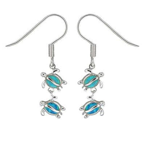 Sterling Silver Hawaiian Blue Opal Double Honu Earrings