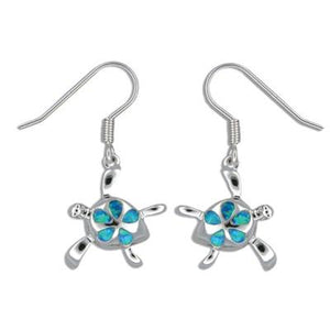 Sterling Silver Hawaiian Honu Blue Opal Plumeria Earrings