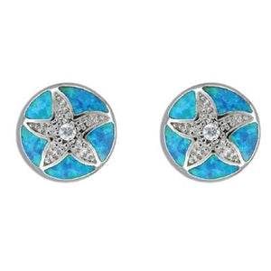 Sterling Silver Hawaiian Sand Dollar Blue Opal Earrings