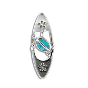 Sterling Silver Hawaiian Surfing Blue Opal Honu Pendant