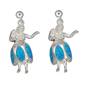 Sterling Silver Hawaiian Blue Opal Hula Girl Earrings