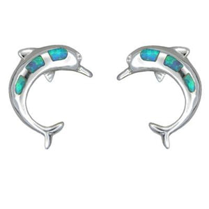 Sterling Silver Hawaiian Blue Opal Dolphin Earrings