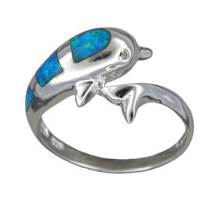 Sterling Silver Hawaiian Blue Opal Dolphin Ring