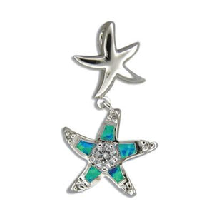 Sterling Silver Hawaiian Two Starfish Blue Opal Pendant