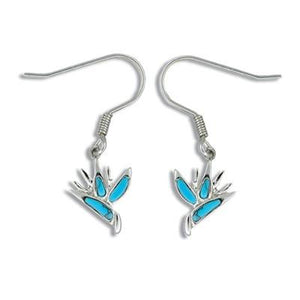 Sterling Silver Hawaiian Blue Turquoise Bird of Paradise Earrings