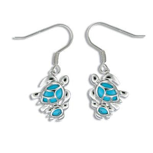 Sterling Silver Hawaiian Blue Turquoise Mother & Baby Honu Earrings