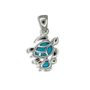 Sterling Silver Hawaiian Blue Turquoise Mother & Baby Honu Pendant