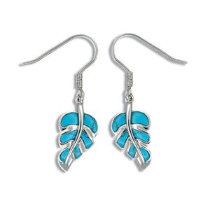 Sterling Silver Hawaiian Blue Turquoise Monstera Leaf Earrings