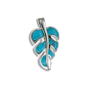 Sterling Silver Hawaiian Blue Turquoise Monstera Leaf Pendant