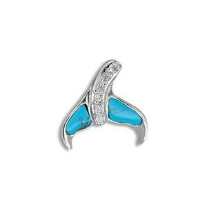 Sterling Silver Hawaiian Blue Turquoise Whale Tail CZ Pendant