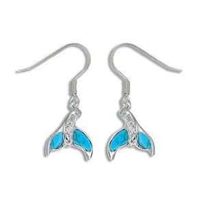 Sterling Silver Hawaiian Blue Turquoise Whale Tail CZ Earrings