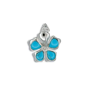 Sterling Silver Hawaiian Blue Turquoise Hibiscus CZ Pendant