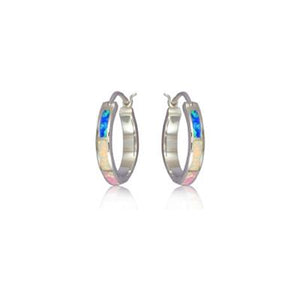 Sterling Silver Hawaiian Rainbow Opal Hoop Earrings~Small