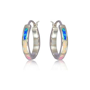 Sterling Silver Hawaiian Rainbow Opal Hoop Earrings~Large