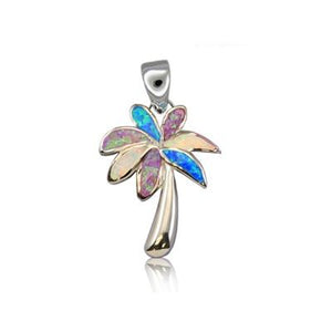 Sterling Silver Hawaiian Rainbow Opal Tropical Palm Pendant~Small