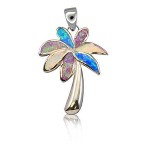 Sterling Silver Hawaiian Rainbow Opal Tropical Palm Pendant