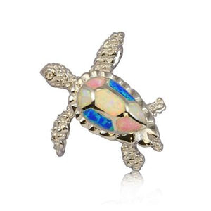 Sterling Silver Hawaiian Rainbow Opal Sea Turtle Pendant