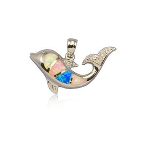 Sterling Silver Hawaiian Rainbow Opal Dolphin Pendant