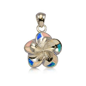 Sterling Silver Hawaiian Rainbow Opal Plumeria Pendant~20mm