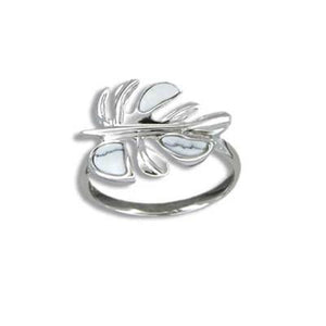 Sterling Silver Hawaiian White Turquoise Monstera Leaf Ring