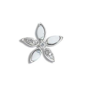 Sterling Silver Hawaiian White Turquoise Plumeria CZ Pendant