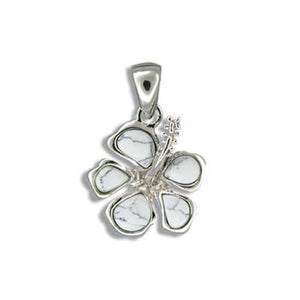 Sterling Silver Hawaiian White Turquoise Hibiscus Pendant