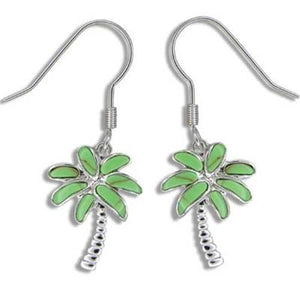 Sterling Silver Hawaiian Green Turquoise Palm Tree Dangle Earrings~Medium