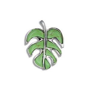 Sterling Silver Hawaiian Green Turquoise Monstera Leaf Pendant