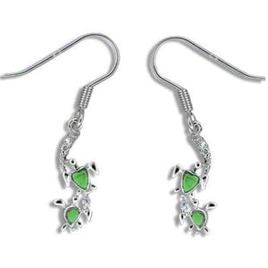 Sterling Silver Hawaiian Green Turquoise Mother & Baby Honu Dangle Earrings