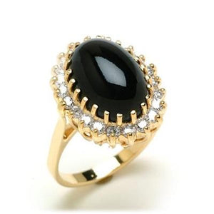 Maui Divers Jewelry Black Coral Ring with Diamonds in 14K Yellow Gold