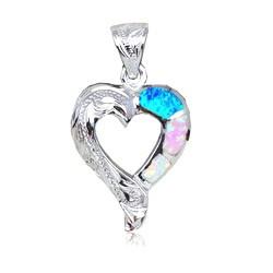 Sterling Silver Rainbow Opal Cut-Out Heart Pendant